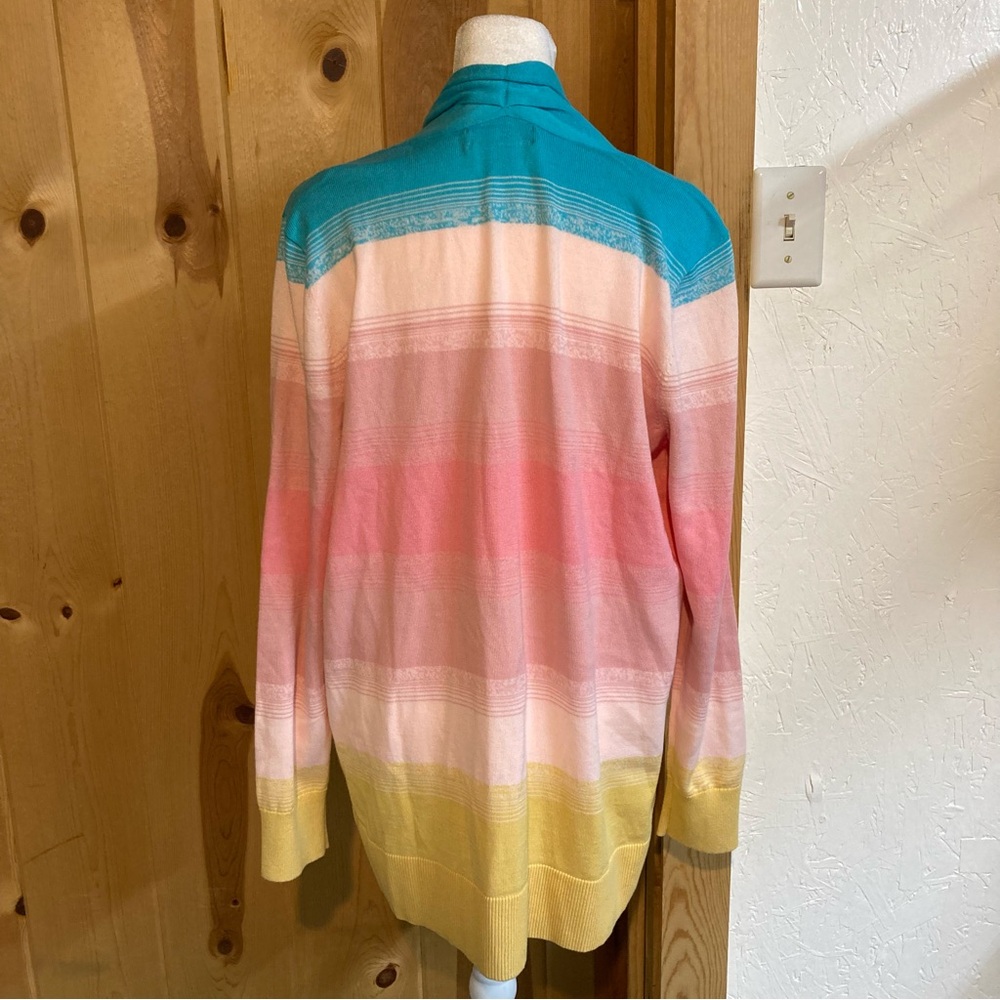 Lands' End Women's Multicolor Striped Open Cardigan size M 100% Cotton Pockets - Picture 3 of 8